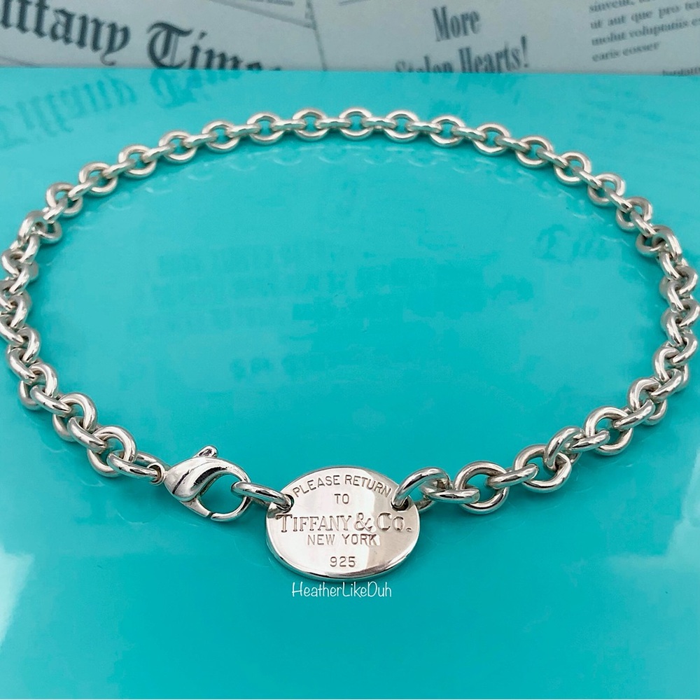 SOLD Vintage! RTT Please Return To Tiffany & Co Silver Oval Tag Choker Necklace